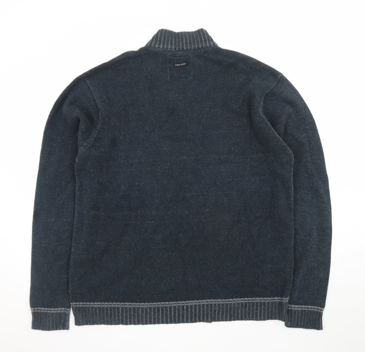 Point Zero Men's Blue XL Cotton 1/4 Zip High Neck Jumper