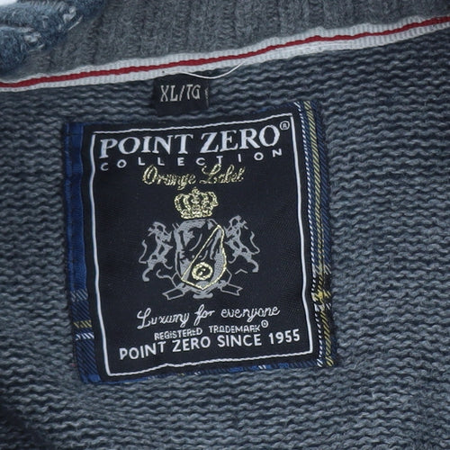 Point Zero Men's Blue XL Cotton 1/4 Zip High Neck Jumper