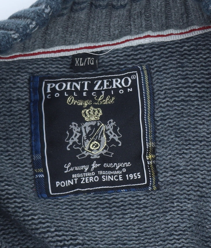 Point Zero Men's Blue XL Cotton 1/4 Zip High Neck Jumper