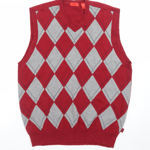 IZOD Men's Red Argyle Cotton Sleeveless V-Neck Golf Vest M