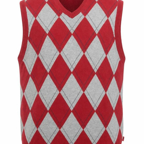 IZOD Men's Red Argyle Cotton Sleeveless V-Neck Golf Vest M