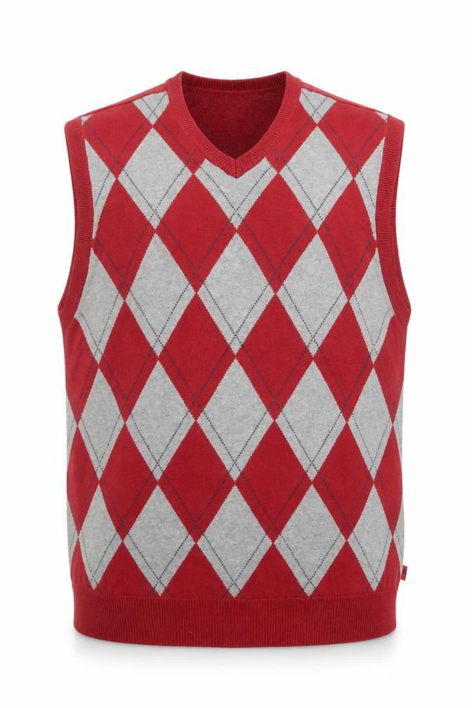 IZOD Men's Red Argyle Cotton Sleeveless V-Neck Golf Vest M