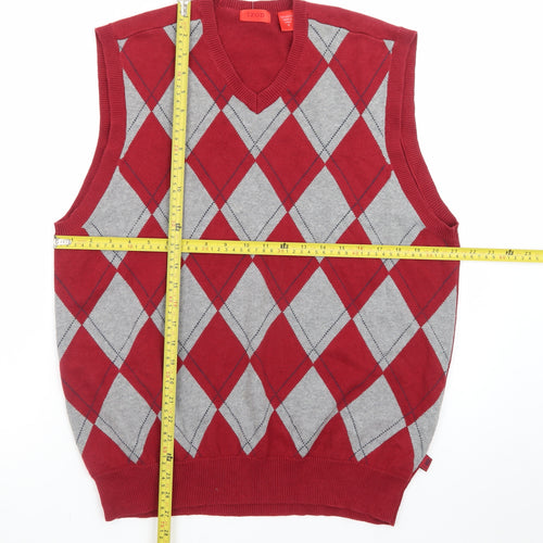IZOD Men's Red Argyle Cotton Sleeveless V-Neck Golf Vest M