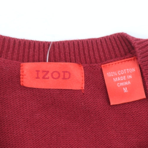 IZOD Men's Red Argyle Cotton Sleeveless V-Neck Golf Vest M