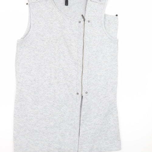 FOIL Women Grey Knit Sleeveless Zip Shift Dress Size S