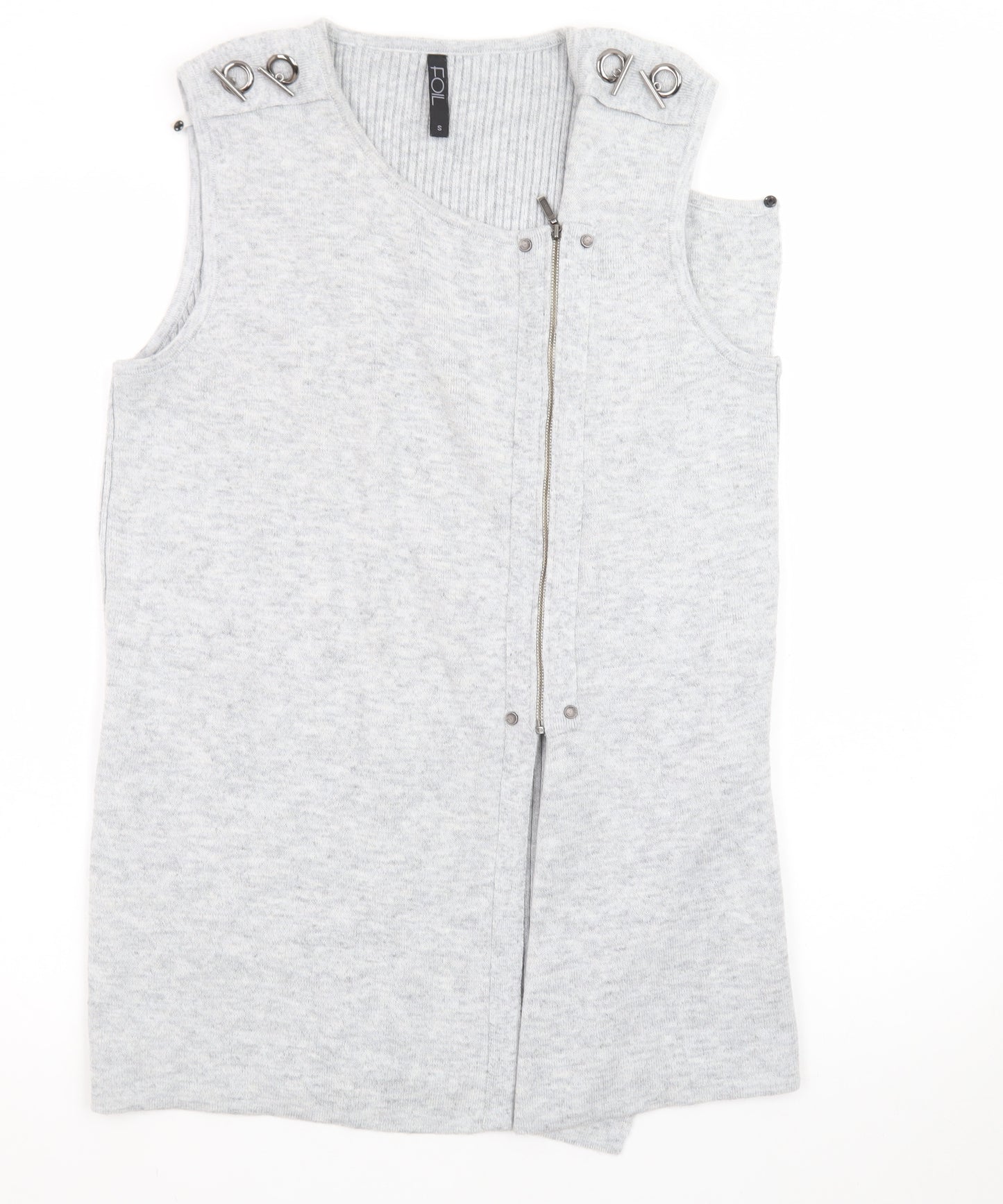 FOIL Women Grey Knit Sleeveless Zip Shift Dress Size S