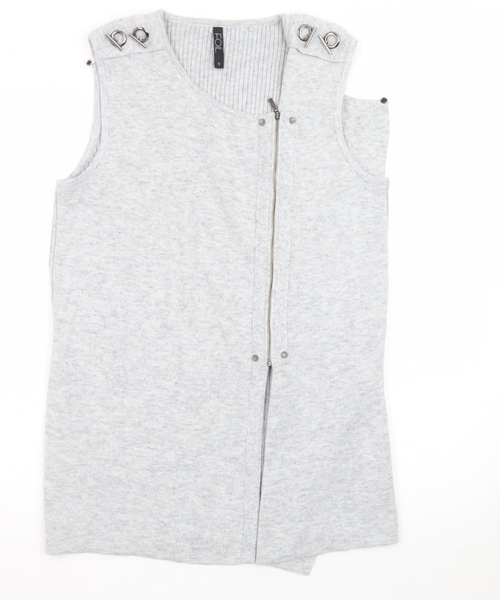 FOIL Women Grey Knit Sleeveless Zip Shift Dress Size S