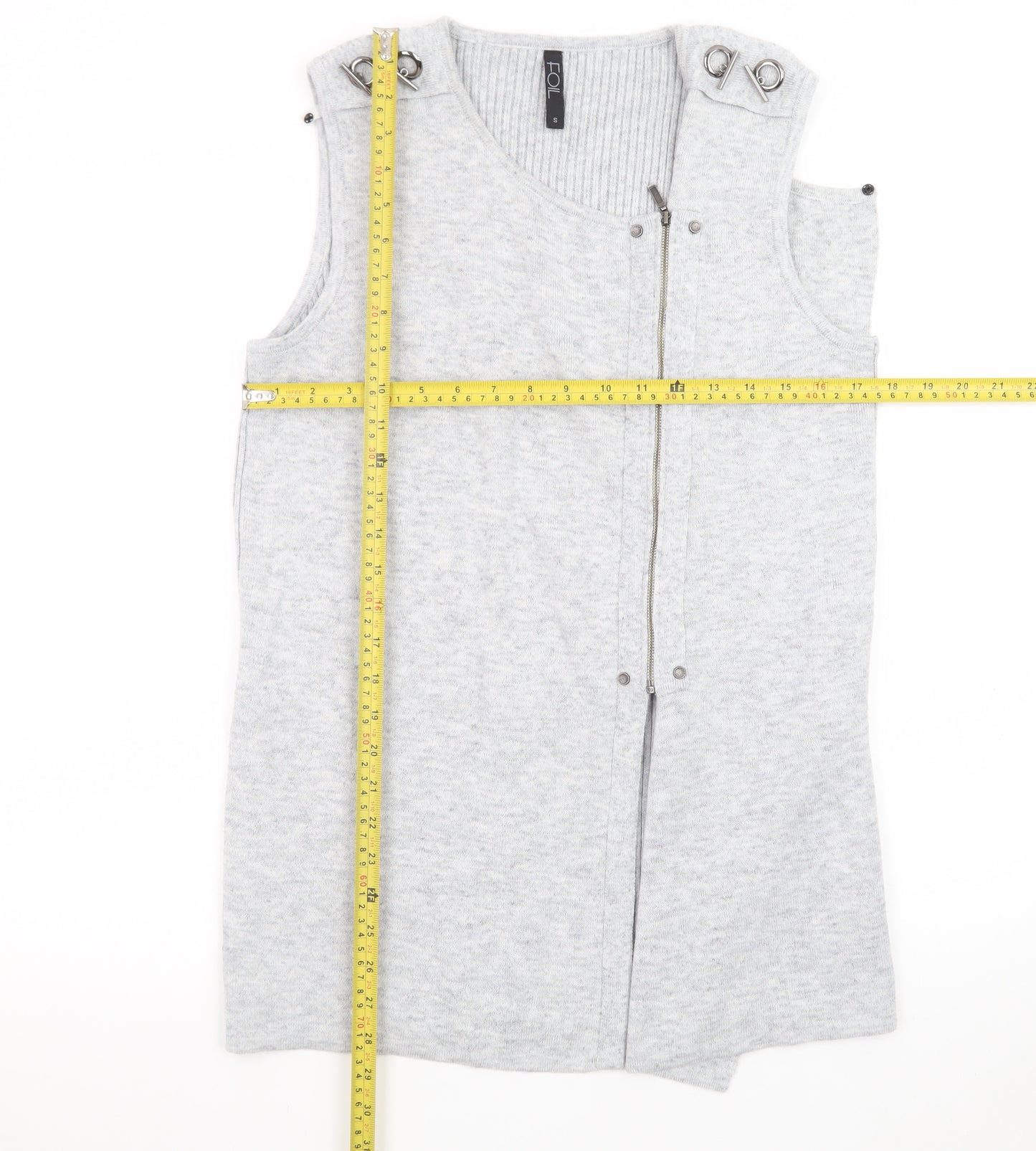 FOIL Women Grey Knit Sleeveless Zip Shift Dress Size S
