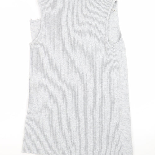 FOIL Women Grey Knit Sleeveless Zip Shift Dress Size S