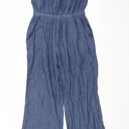 Next Women Blue Cotton Strapless Wide-Leg Jumpsuit Size 14