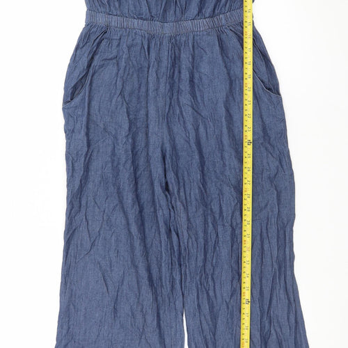Next Women Blue Cotton Strapless Wide-Leg Jumpsuit Size 14