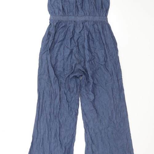 Next Women Blue Cotton Strapless Wide-Leg Jumpsuit Size 14