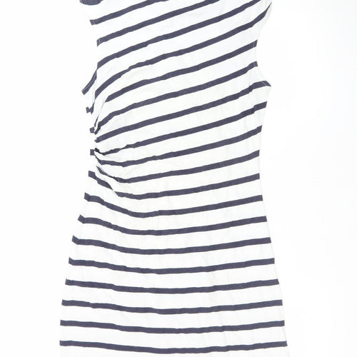 LOFT Women's White Navy Striped Bodycon Dress M Boat Neck Summer