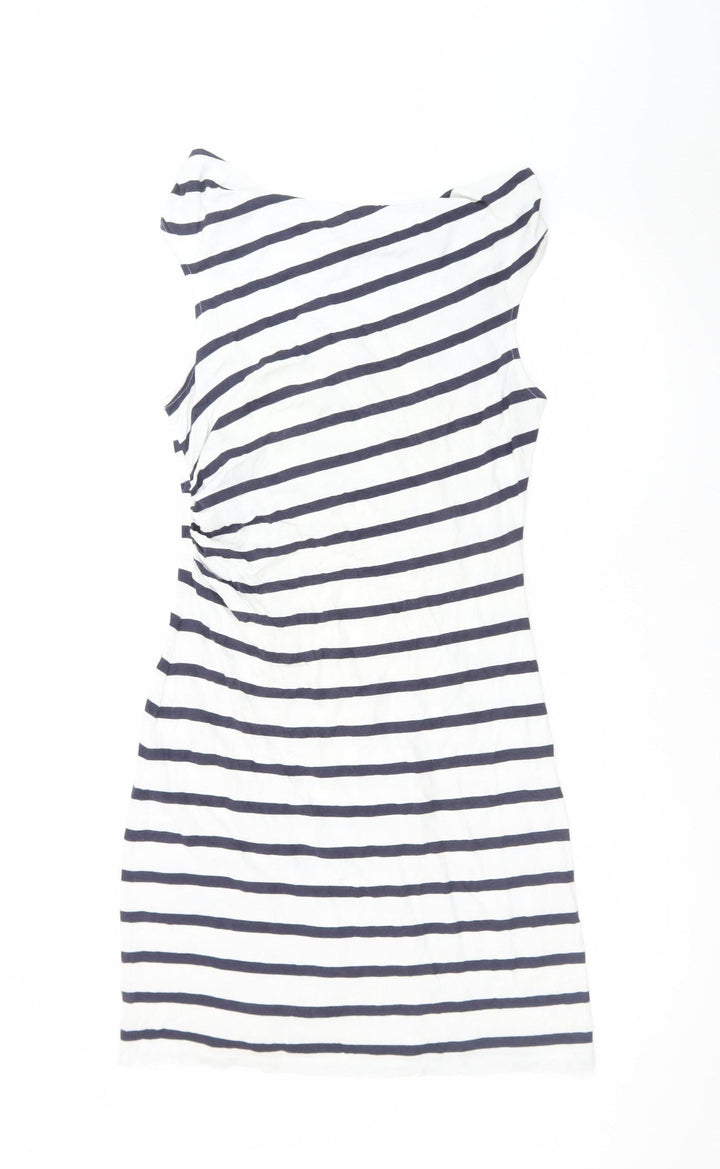 LOFT Women's White Navy Striped Bodycon Dress M Boat Neck Summer