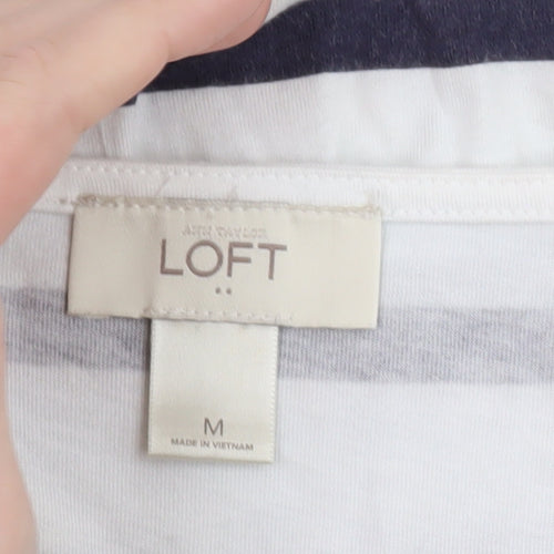 LOFT Women's White Navy Striped Bodycon Dress M Boat Neck Summer