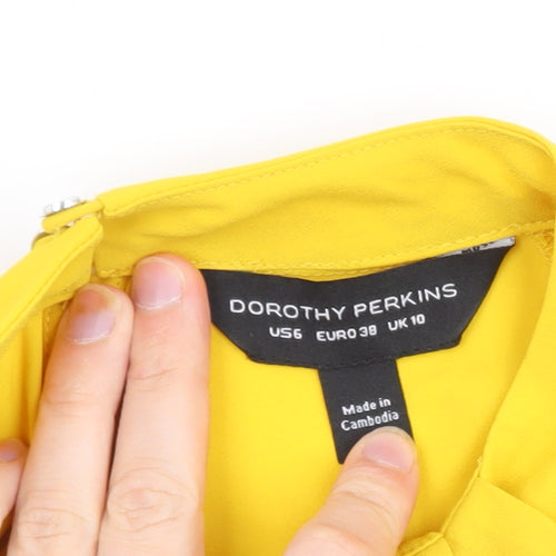 Dorothy Perkins Women Yellow Long Sleeve High Neck Blouse UK 10