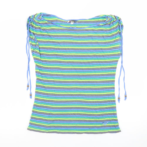 Roxy Women's Multicoloured Striped Boat Neck T-Shirt Size M