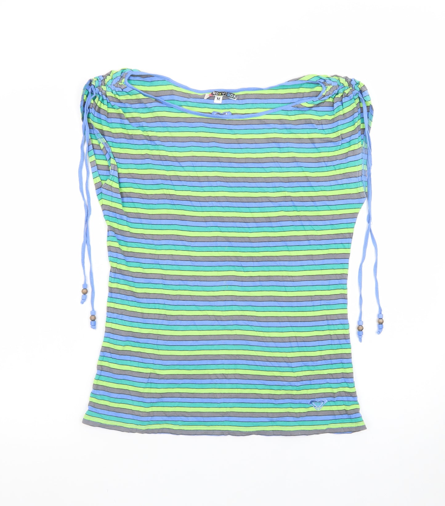Roxy Women's Multicoloured Striped Boat Neck T-Shirt Size M