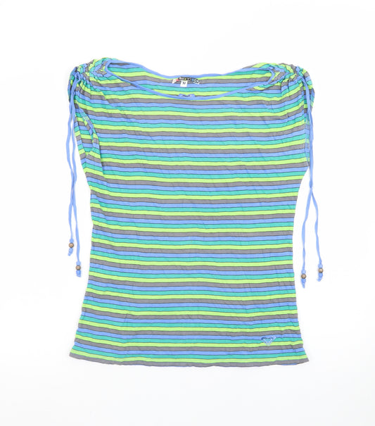 Roxy Women's Multicoloured Striped Boat Neck T-Shirt Size M