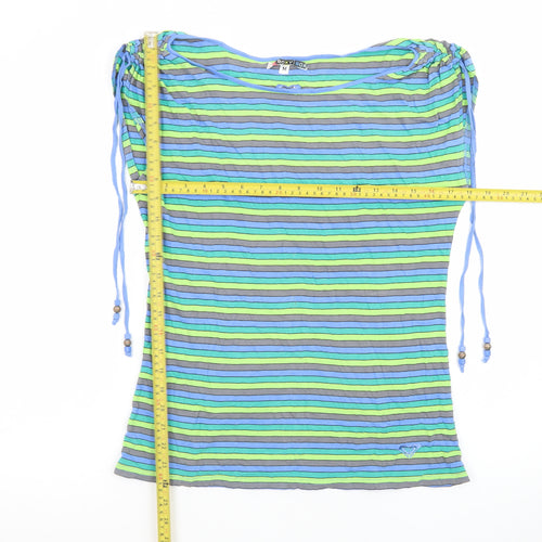 Roxy Women's Multicoloured Striped Boat Neck T-Shirt Size M