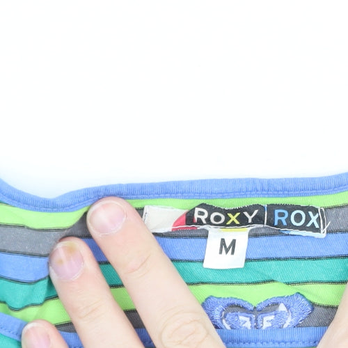 Roxy Women's Multicoloured Striped Boat Neck T-Shirt Size M