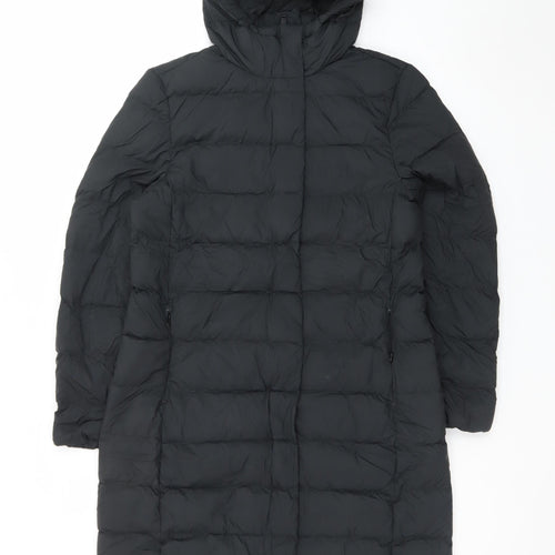Marks and Spencer Womens Black Long Puffer Coat Size 12 Hooded Down