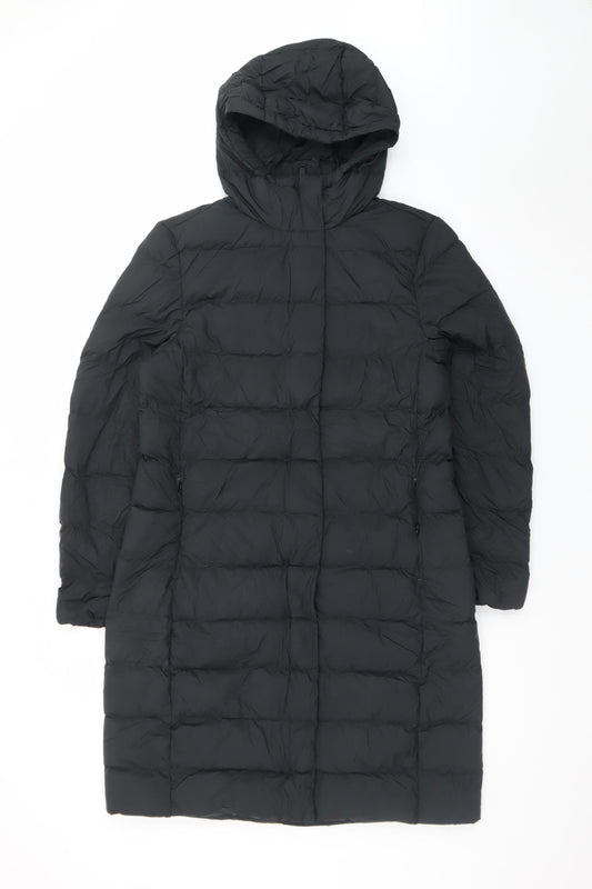 Marks and Spencer Womens Black Long Puffer Coat Size 12 Hooded Down
