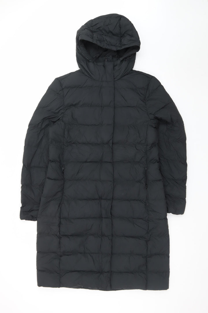 Marks and Spencer Womens Black Long Puffer Coat Size 12 Hooded Down