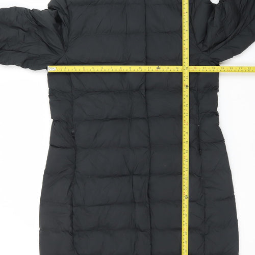 Marks and Spencer Womens Black Long Puffer Coat Size 12 Hooded Down