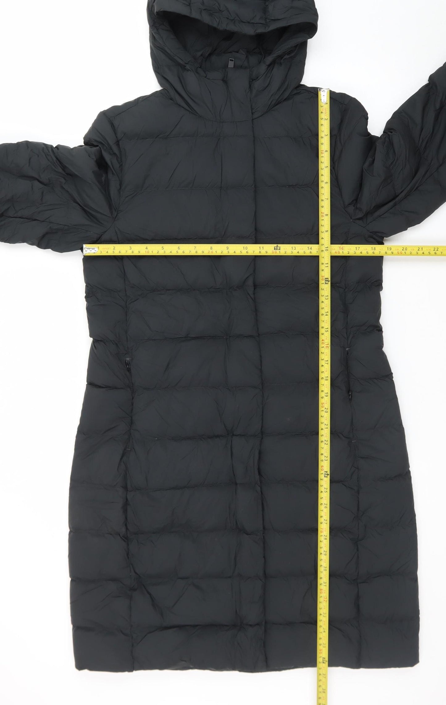 Marks and Spencer Womens Black Long Puffer Coat Size 12 Hooded Down