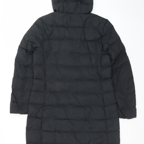 Marks and Spencer Womens Black Long Puffer Coat Size 12 Hooded Down
