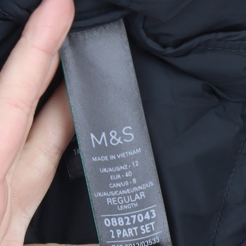 Marks and Spencer Womens Black Long Puffer Coat Size 12 Hooded Down