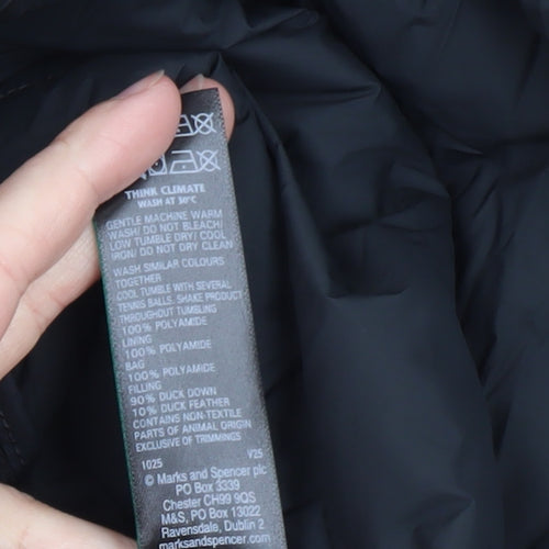 Marks and Spencer Womens Black Long Puffer Coat Size 12 Hooded Down