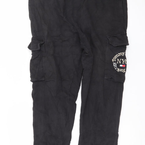 Tommy Jeans Men's Black Cargo Jogger Trousers Size L Cotton Blend