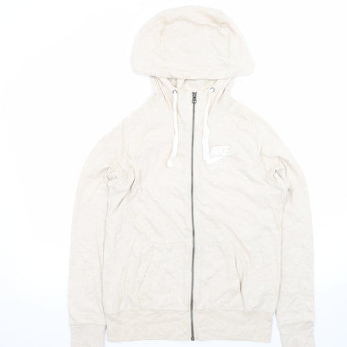 Nike Womens Beige Full Zip Hoodie Medium Organic Cotton Blend