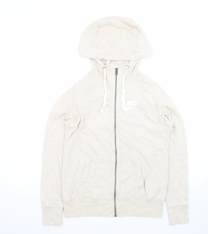 Nike Womens Beige Full Zip Hoodie Medium Organic Cotton Blend
