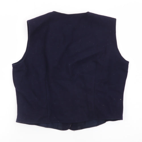 Monsoon Women Blue Embroidered Velvet Floral Vest Size 16