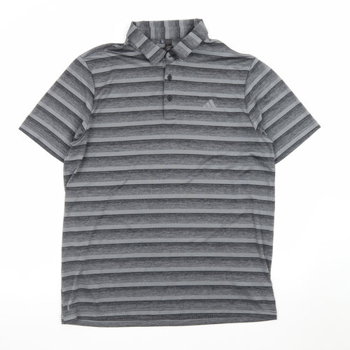 adidas Men's Grey Striped Performance Polo Shirt Size L