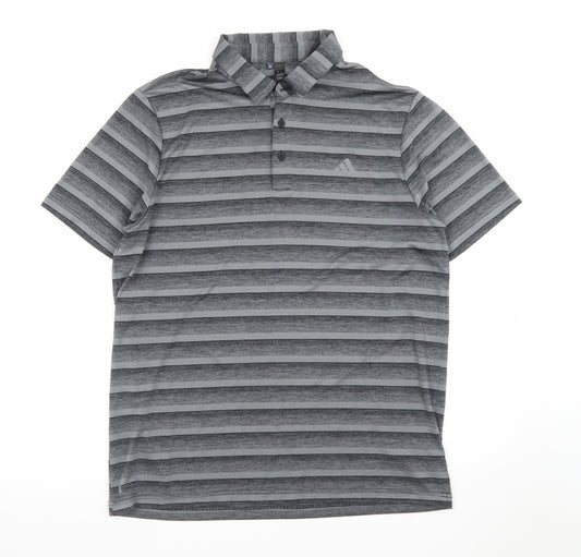 adidas Men's Grey Striped Performance Polo Shirt Size L