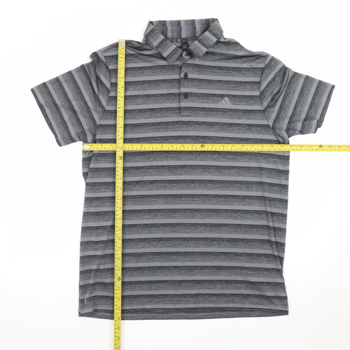 adidas Men's Grey Striped Performance Polo Shirt Size L