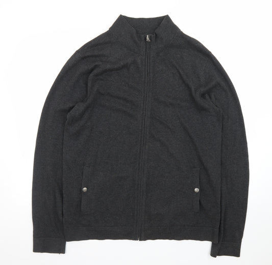 Banana Republic Men's Grey Full Zip Cotton Jumper Size M