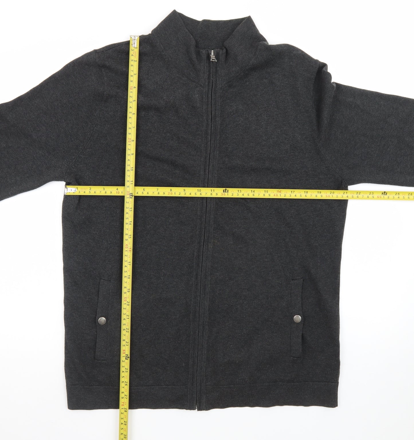 Banana Republic Men's Grey Full Zip Cotton Jumper Size M