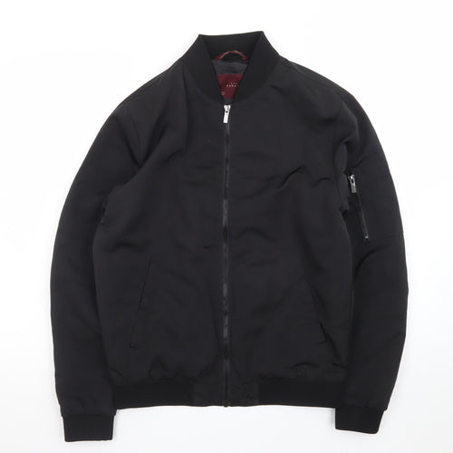 Zara Man Black Bomber Jacket Men's M Regular Fit Polyester Zip-Up