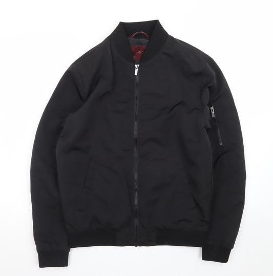 Zara Man Black Bomber Jacket Men's M Regular Fit Polyester Zip-Up