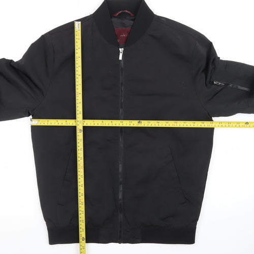 Zara Man Black Bomber Jacket Men's M Regular Fit Polyester Zip-Up