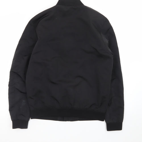 Zara Man Black Bomber Jacket Men's M Regular Fit Polyester Zip-Up