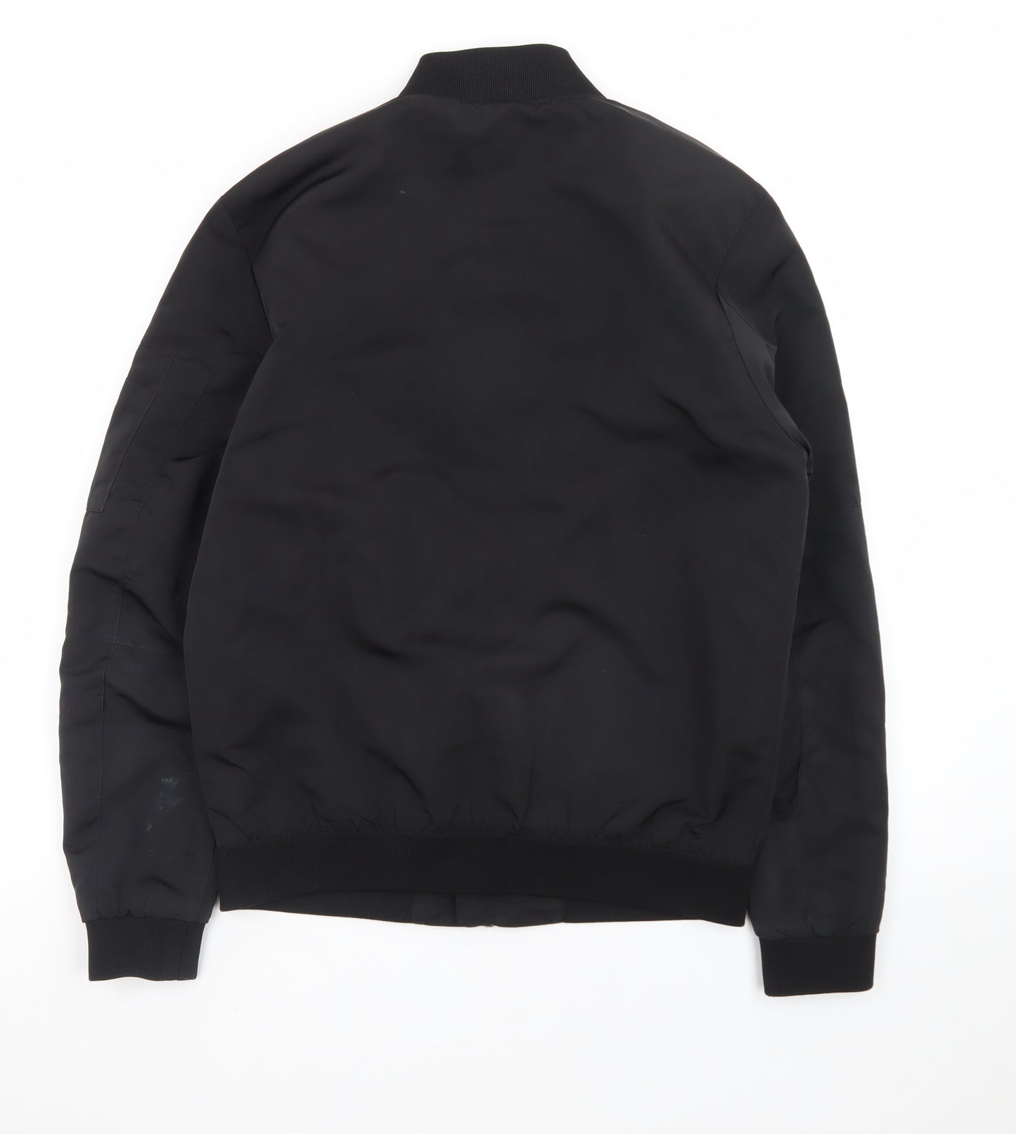 Zara Man Black Bomber Jacket Men's M Regular Fit Polyester Zip-Up