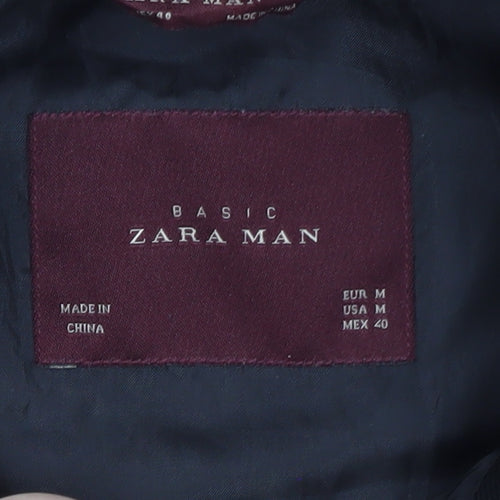 Zara Man Black Bomber Jacket Men's M Regular Fit Polyester Zip-Up