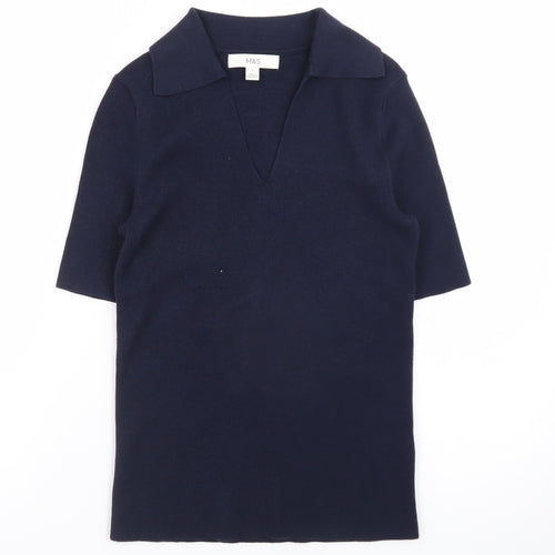 Marks and Spencer Men's Blue Short Sleeve Cotton Polo Shirt Size S