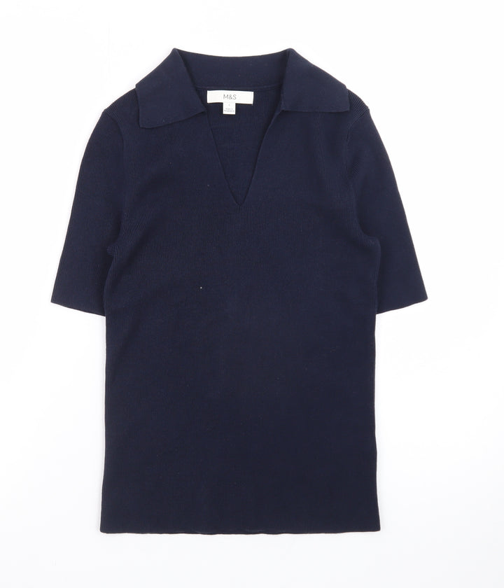 Marks and Spencer Men's Blue Short Sleeve Cotton Polo Shirt Size S